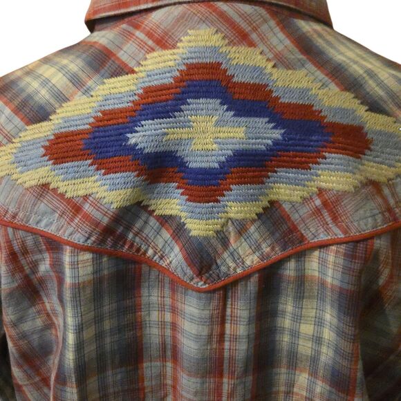 Ariat Aztec Embroidered Shirt L Real Cornflower India Cowgirl Rodeo Ranch - Picture 4 of 12